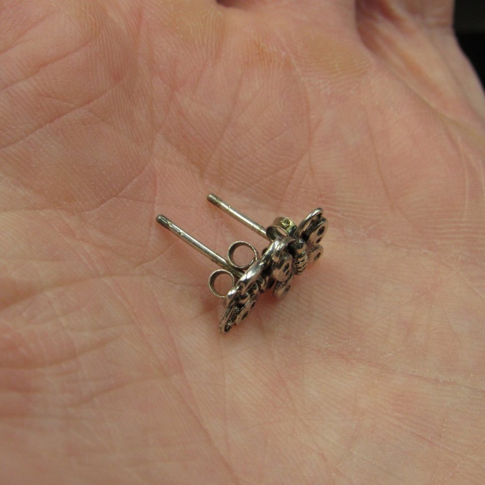 Sterling Tiny Rustic Butterfly Stud Earrings - image 3